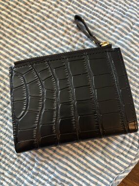 Black Croc-Embossed Zip Wallet